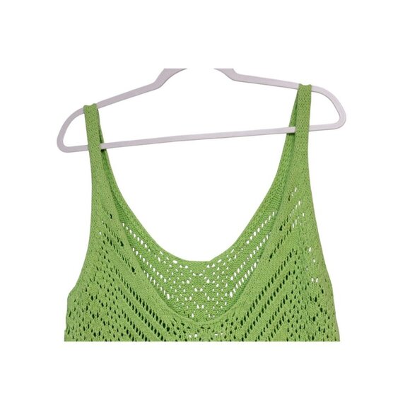 Abercrombie Fitch Tank Medium Open Knit Crochet Green Cotton Beach Preppy Boho - Picture 8 of 11
